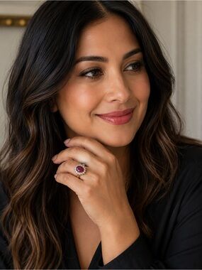 18k Gold Plated Ruby Halo Ring